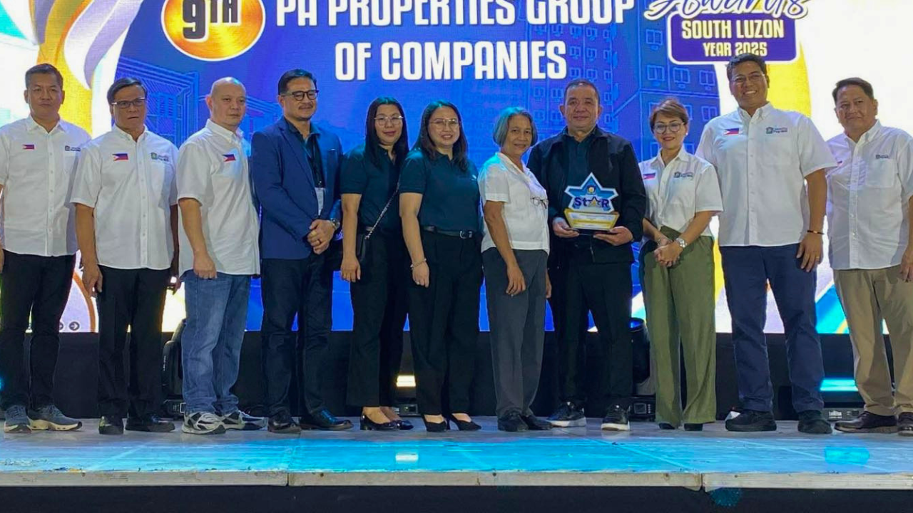 IN PHOTO: Leading the awarding ceremony are  Atty. Marianne Reyna Lina-Cruz, P.A. Properties CEO & President,  Peter Jude T. Alvarez, P.A. Properties Director, Lelito Flores, P.A. Properties Chief Finance Officer, and Evelyn Buco, P.A. Properties VP for Collections & Loans Processing, who proudly received the recognition on behalf of P.A. Properties at the Pag-IBIG Star Awards 2025.
